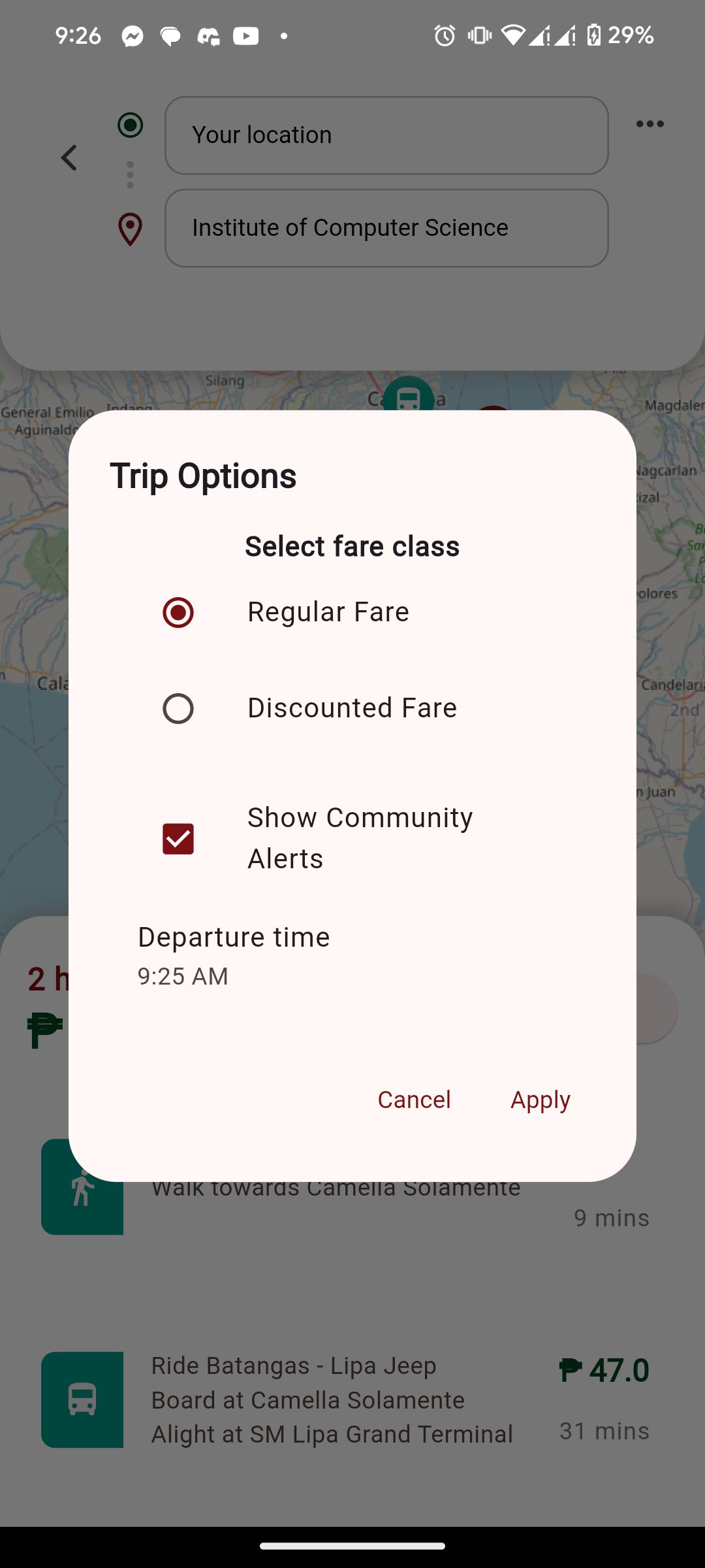 Trip Options - PARA! Client