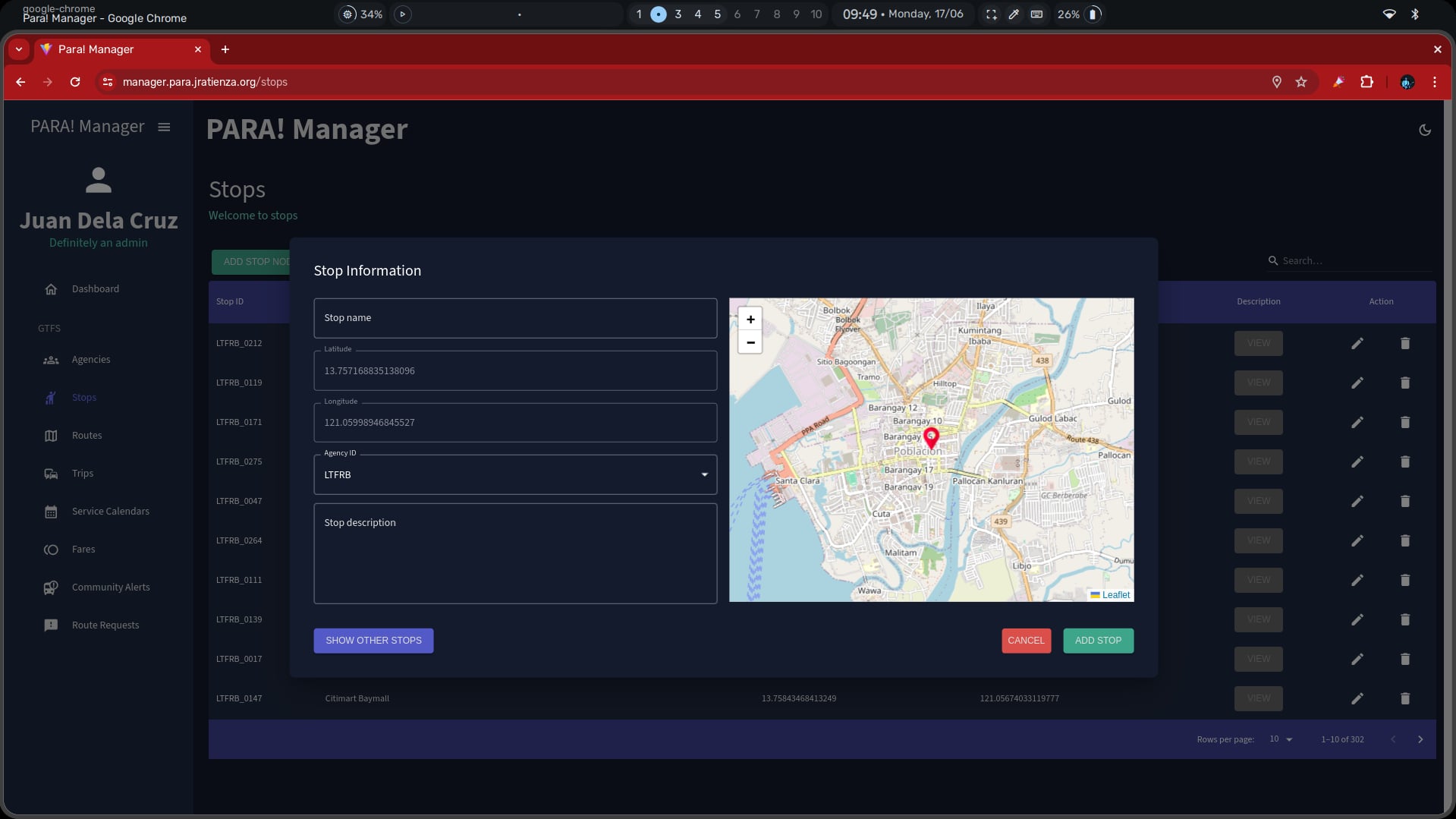 Add Stop - PARA! Manager